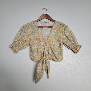 LUSH Floral Tie Front Crop Top